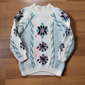 Women's Vintage 90's Susann D White Chunky Knit Snowflake Pullover Sweater Sz S